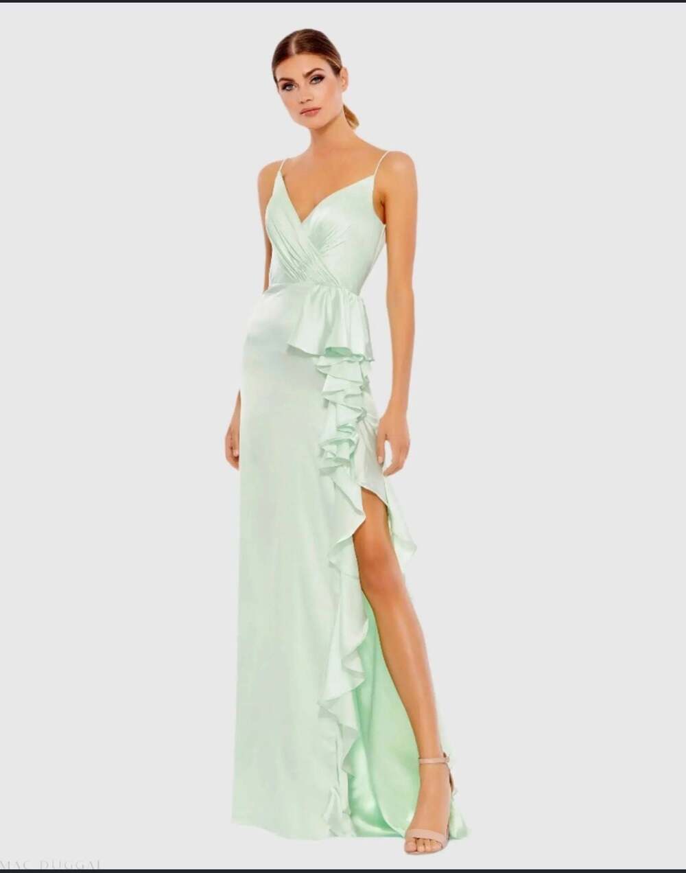 Mac Duggal Satin Ruffled Asymmetrical Gown - style code  67815